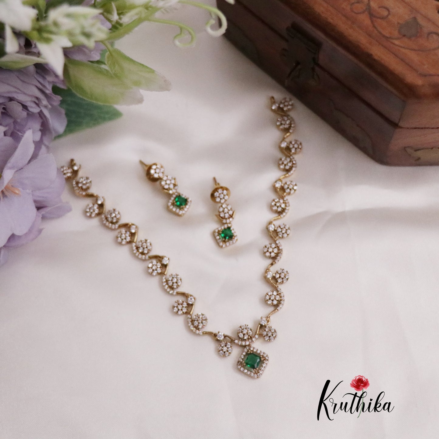 Trendy AD Floral Necklace Set NC2230  (Available in 4 Colours)