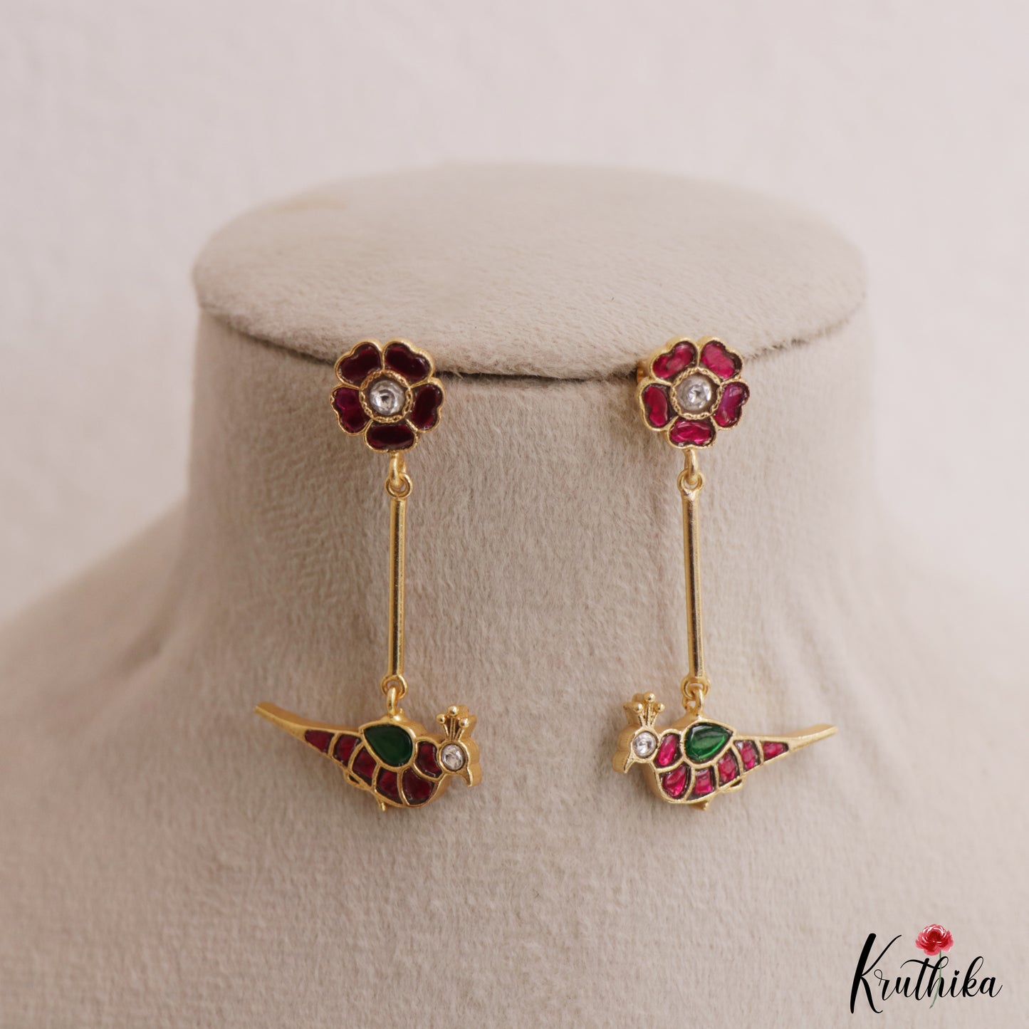 Trendy Floral Peacock Motifs Jadau Earrings E1152