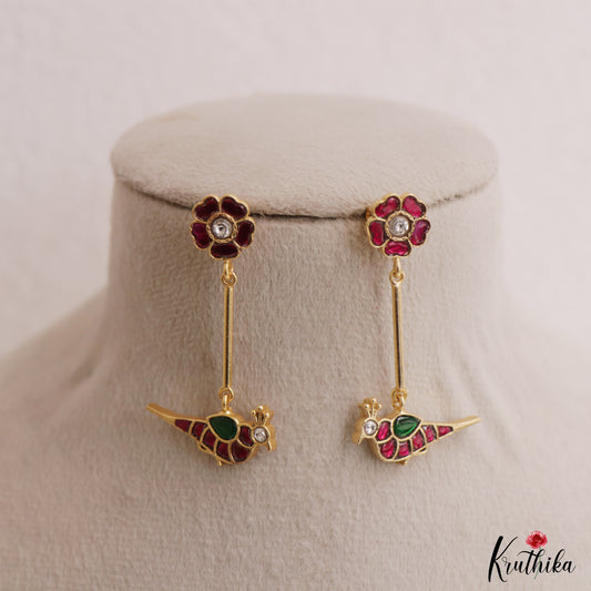 Trendy Floral Peacock Motifs Jadau Earrings E1152