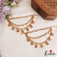 Beautiful Triple Strand Gold Bead Earchains With Jhumka EC220