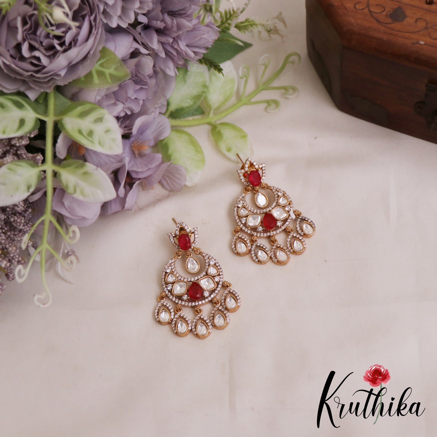 Sparkling Teardrop AD Victorian Chandbali Earrings E1063 (Available In 4 Colors)