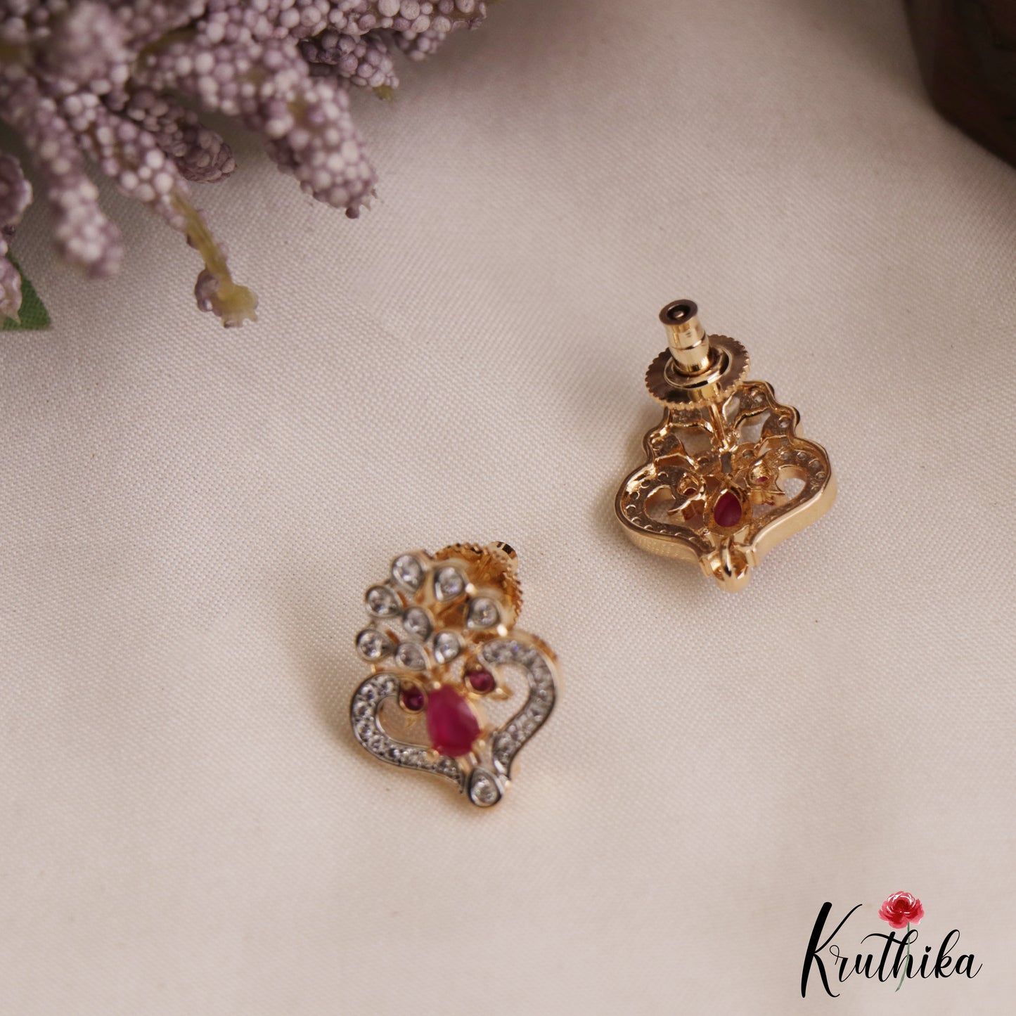 Elegant Peacock Motifs AD Stud Earrings E1123 (Available In 2 Colors)