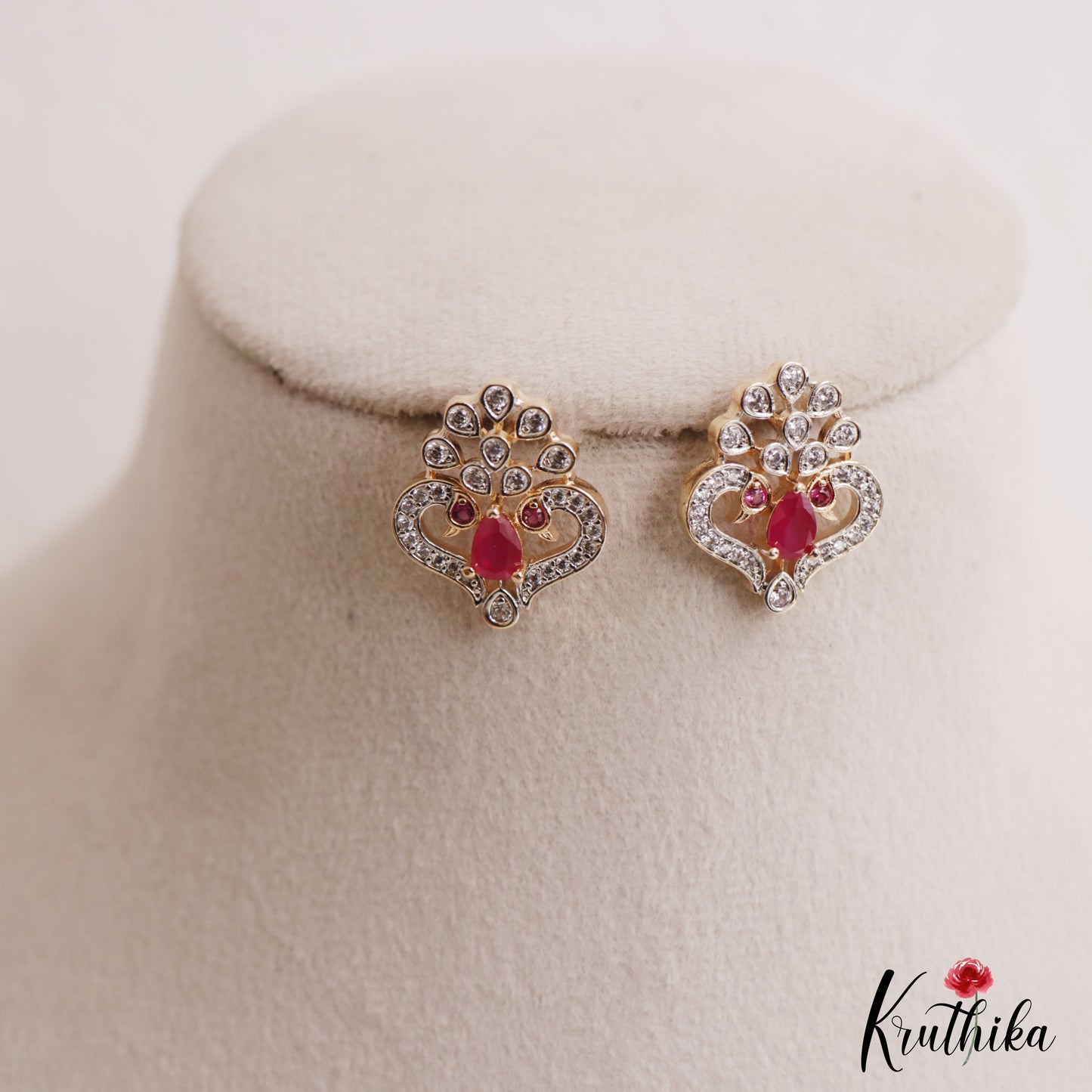 Elegant Peacock Motifs AD Stud Earrings E1123 (Available In 2 Colors)