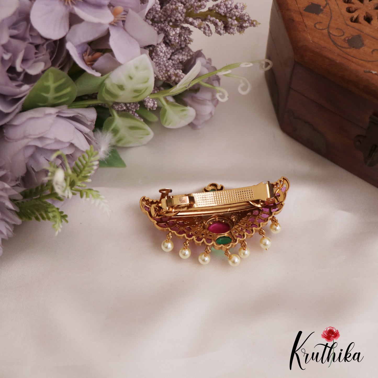 Stunning Peacock Motifs Jadau Hair Clip With Pearl Drops J354 (Available In 2 Colors)