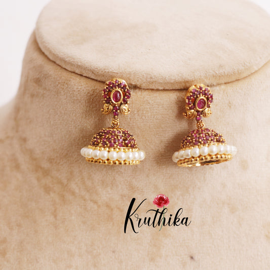 Beautiful Antique Ruby Pearl Dome Jhumkas E696 (Available in 2 Colors)