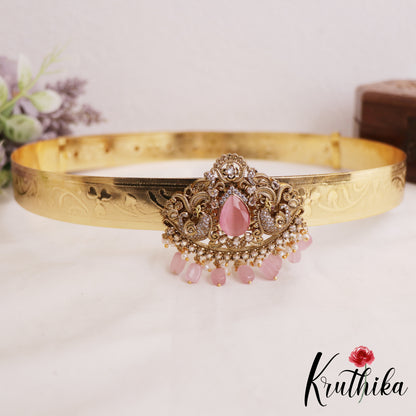 Beautiful Peacock Motifs AD Stones Hip Belt V373 (Available In 4 Colors)
