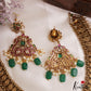 Classic Peacock Leaf Motifs Lakshmi Kasu Kemp Necklace With Green Bead Drops NC3131