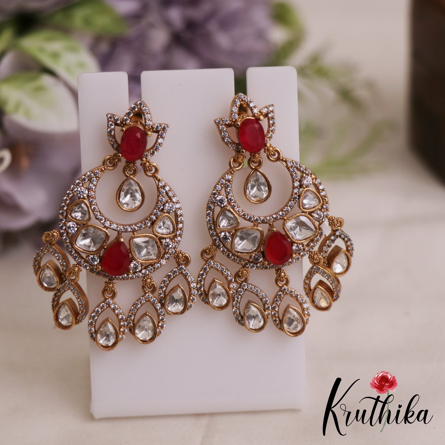 Sparkling Teardrop AD Victorian Chandbali Earrings E1063 (Available In 4 Colors)