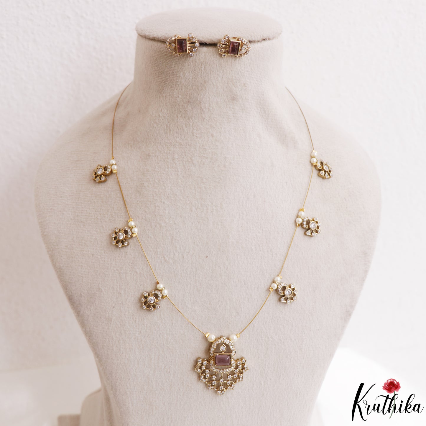 Pretty Floral Motifs CZ Invisible Chain NC3250 (Available In 6 Colors)