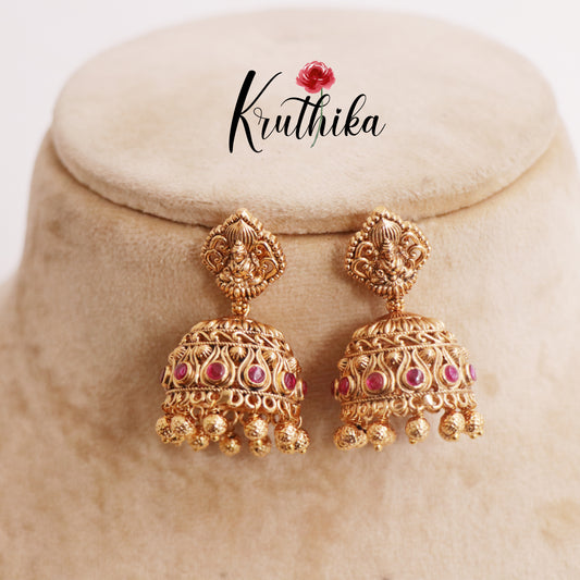 Premium Lakshmi Jhumka with Golden Beads Drops E698 (Available in 2 Colors)