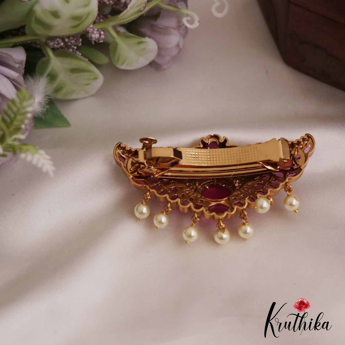Stunning Peacock Motifs Jadau Hair Clip With Pearl Drops J354 (Available In 2 Colors)