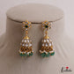 Beautiful Floral Motifs Jadau Jhumkas With Green Bead Drops E1154