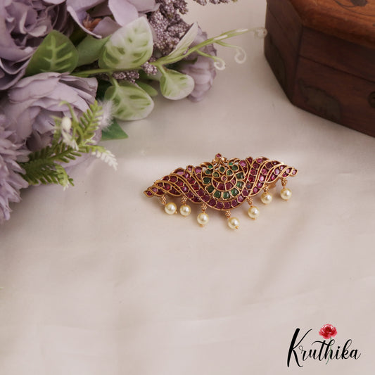 Classic Floral Motifs Jadau Hair Clip With Pearl Drops J355 (Available In 2 Colors)