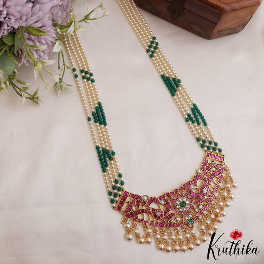 Premium Peacock Motifs Multi Strand Pearl Kemp Haaram LH2032