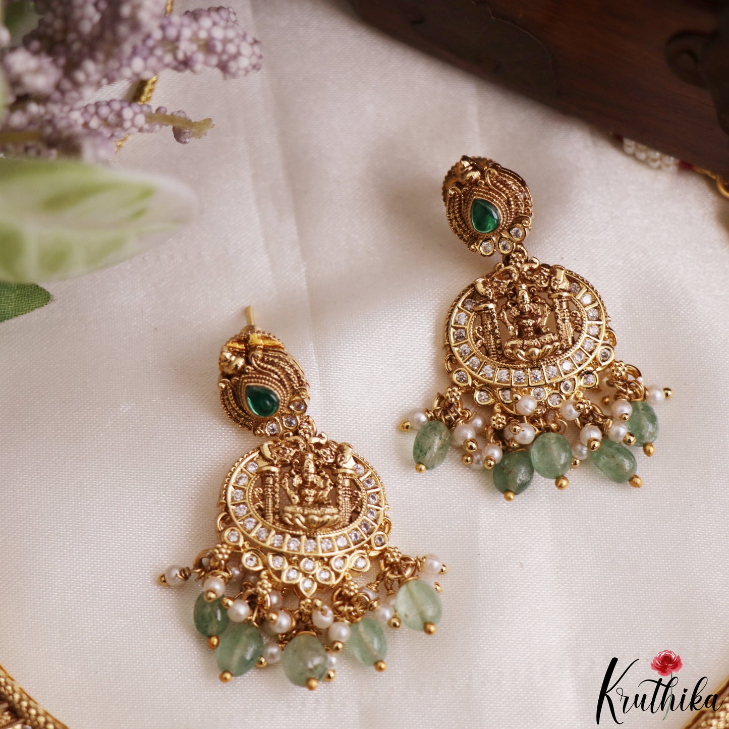 Gorgeous Antique Nagas Lakshmi Motifs Temple Necklace With Pearl Bead Drops NC3227 (Available In 2 Colors)