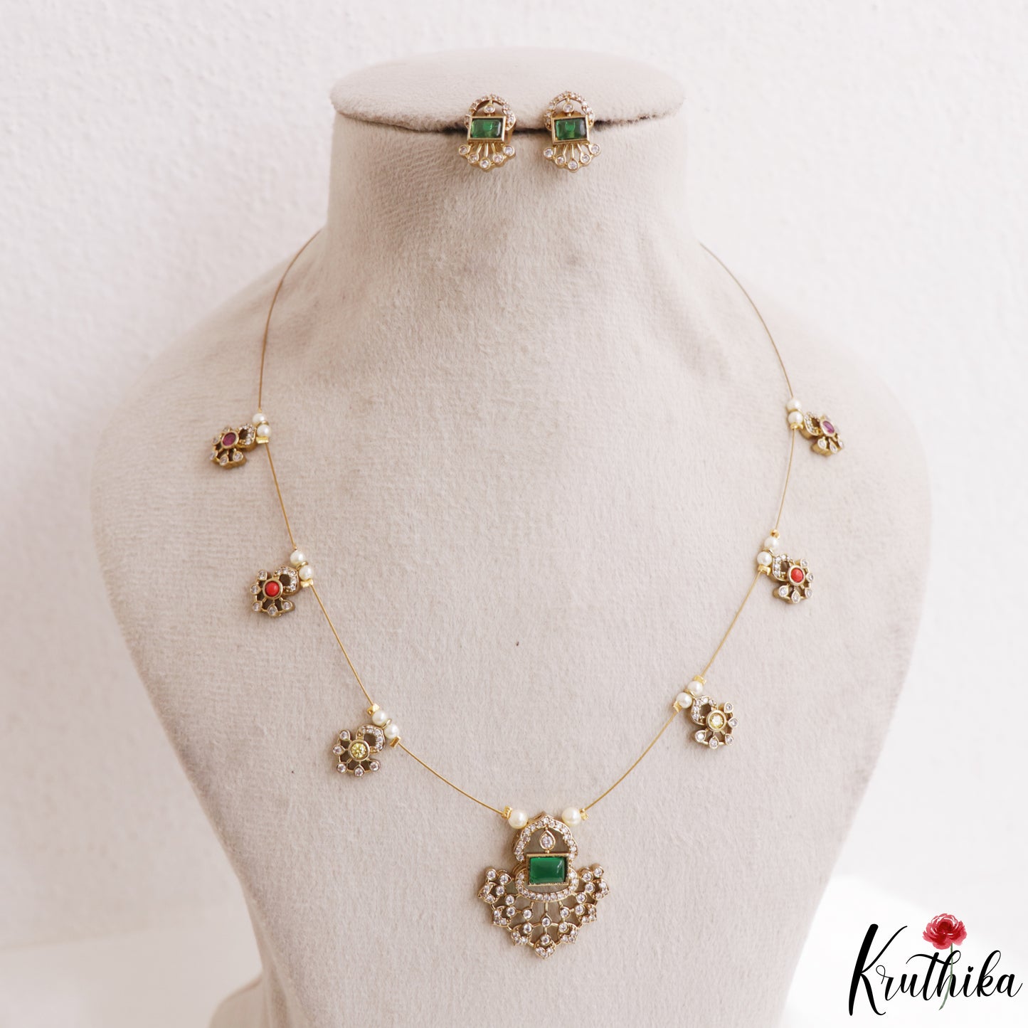 Pretty Floral Motifs CZ Invisible Chain NC3250 (Available In 6 Colors)