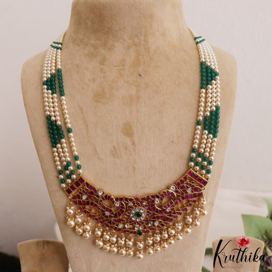 Premium Peacock Motifs Multi Strand Pearl Kemp Haaram LH2032