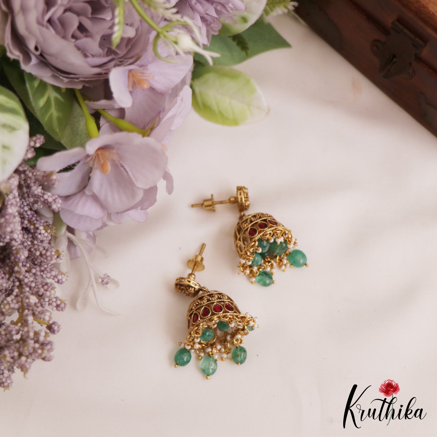 Premium Antique Lakshmi Motifs Jadau Pendant Set With Green Bead Drops PS281 (Available In 3 Colors)