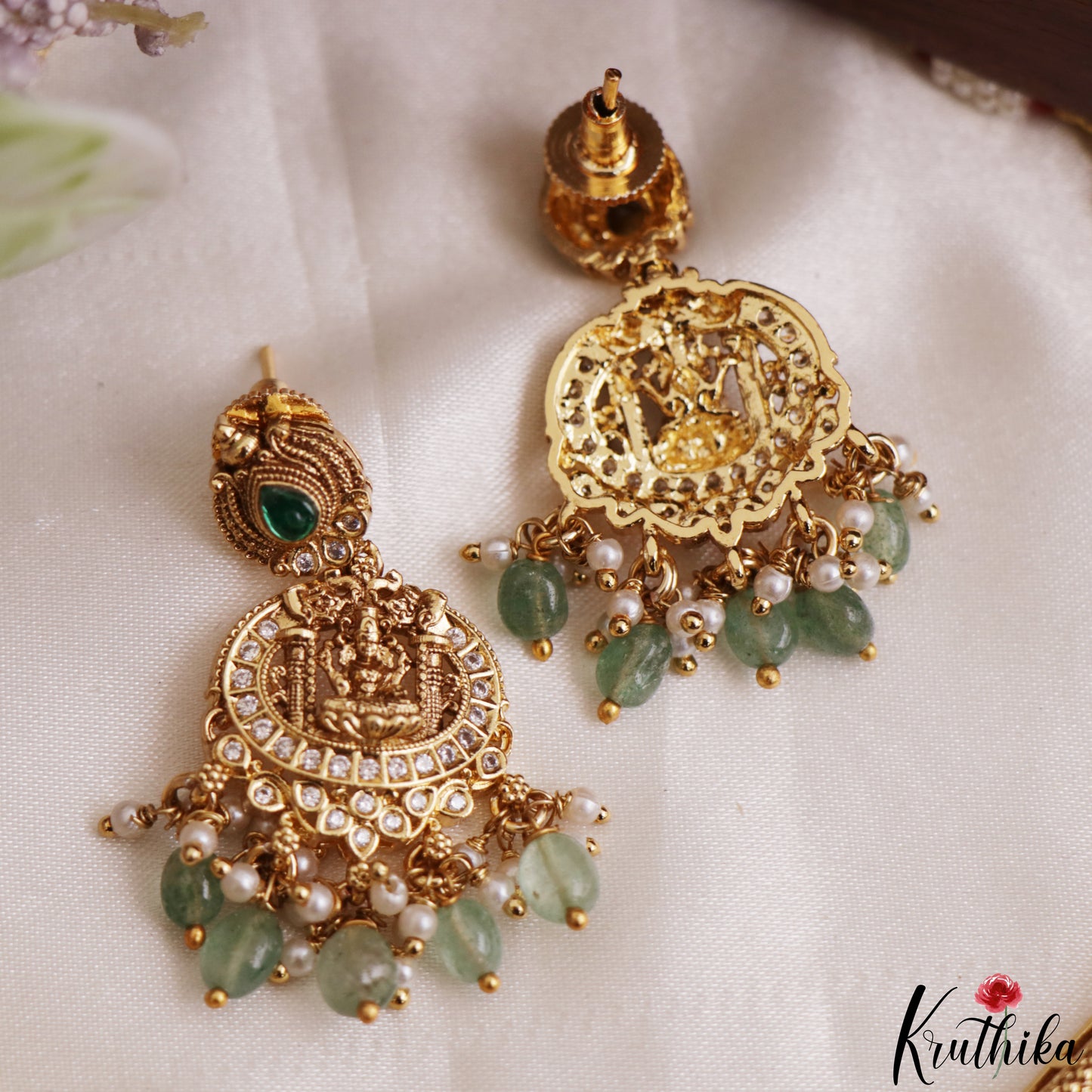 Gorgeous Antique Nagas Lakshmi Motifs Temple Necklace With Pearl Bead Drops NC3227 (Available In 2 Colors)