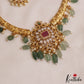Elegant Floral Peacock Motifs Hasli Choker With Green Bead Drops NC2925