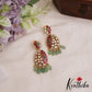 Beautiful AD Floral Leaf Motifs Jadau Earrings With Green Bead Drops E1064