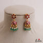 Pretty Floral Motifs Jadau Jhumkas With Green Bead Drops E1155
