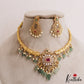 Elegant Floral Peacock Motifs Hasli Choker With Green Bead Drops NC2925