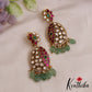 Beautiful AD Floral Leaf Motifs Jadau Earrings With Green Bead Drops E1064