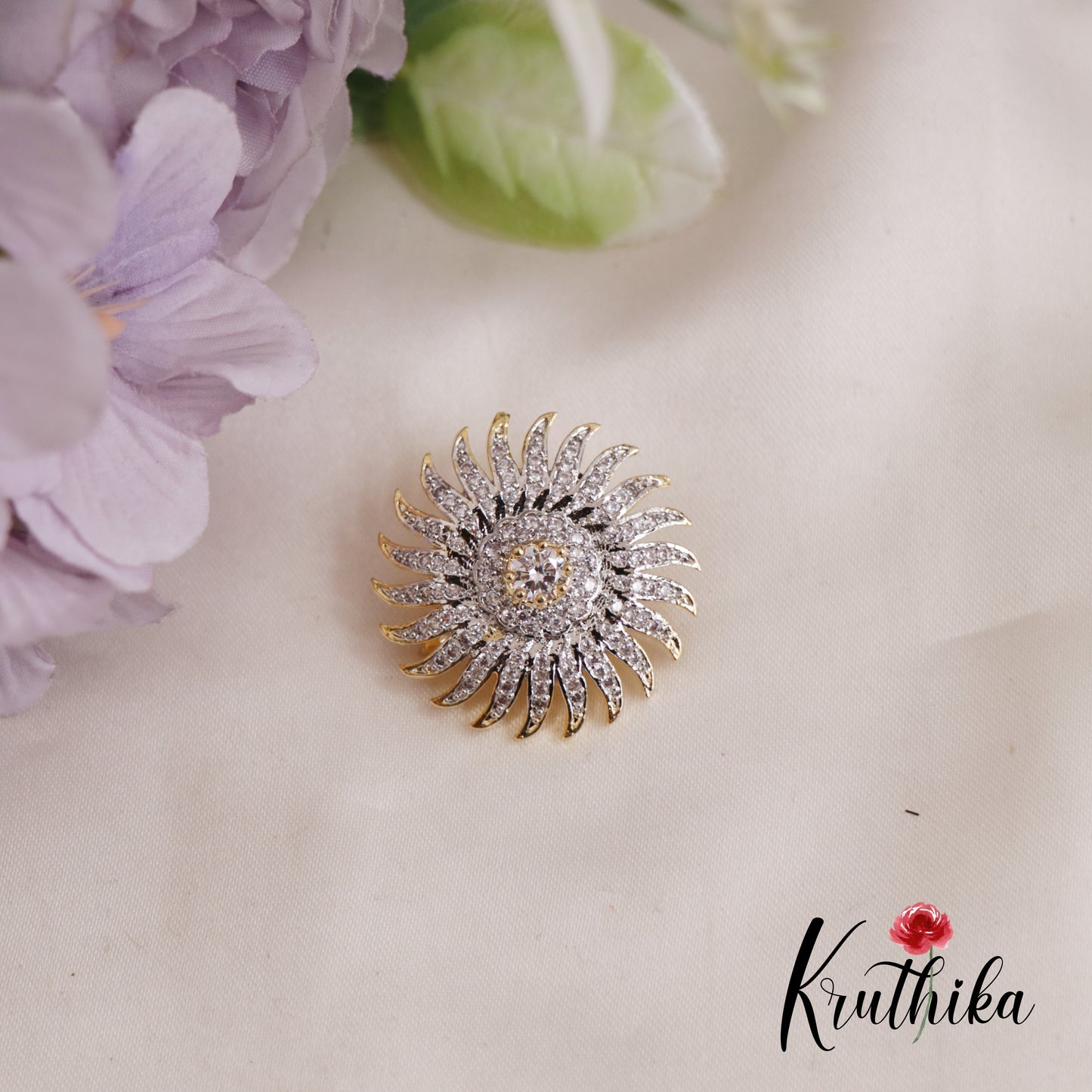 Sparkling AD Floral Chandra Surya Hair Ornaments J306