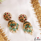 Premium Antique Peacock Motifs Lakshmi Kasu Jadau Haaram With Green Bead Drops LH2197