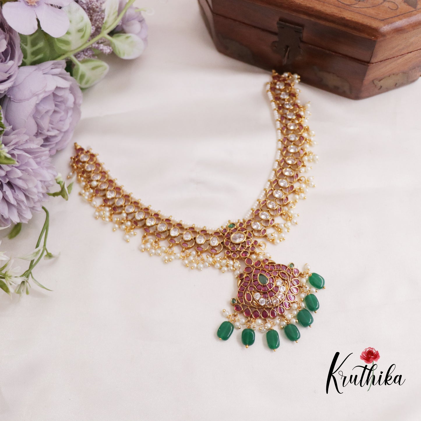 Stunning Floral Peacock Kemp Guttapoosalu Necklace NC2552