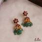 Pretty Floral Motifs Jadau Jhumkas With Green Bead Drops E1155
