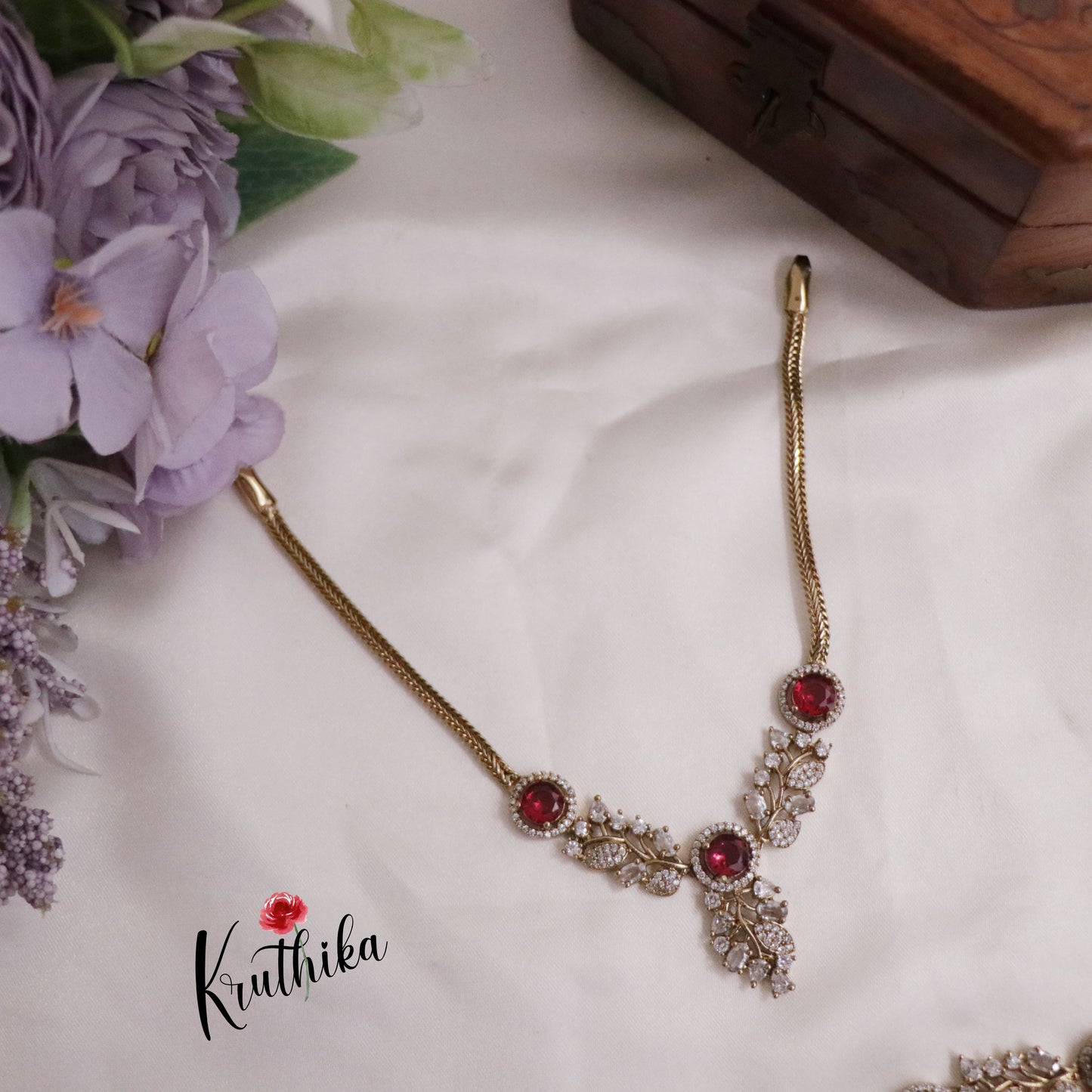 Simple AD Stone Floral  Necklace Set NC2229  (Available in 5 Colours)