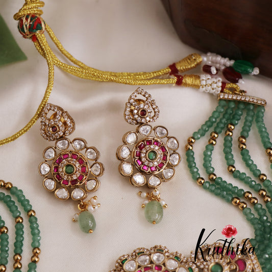 Classic Floral Motifs Jadau Choker With Multi Strand Chains NC2608 (Available In 2 Colors)
