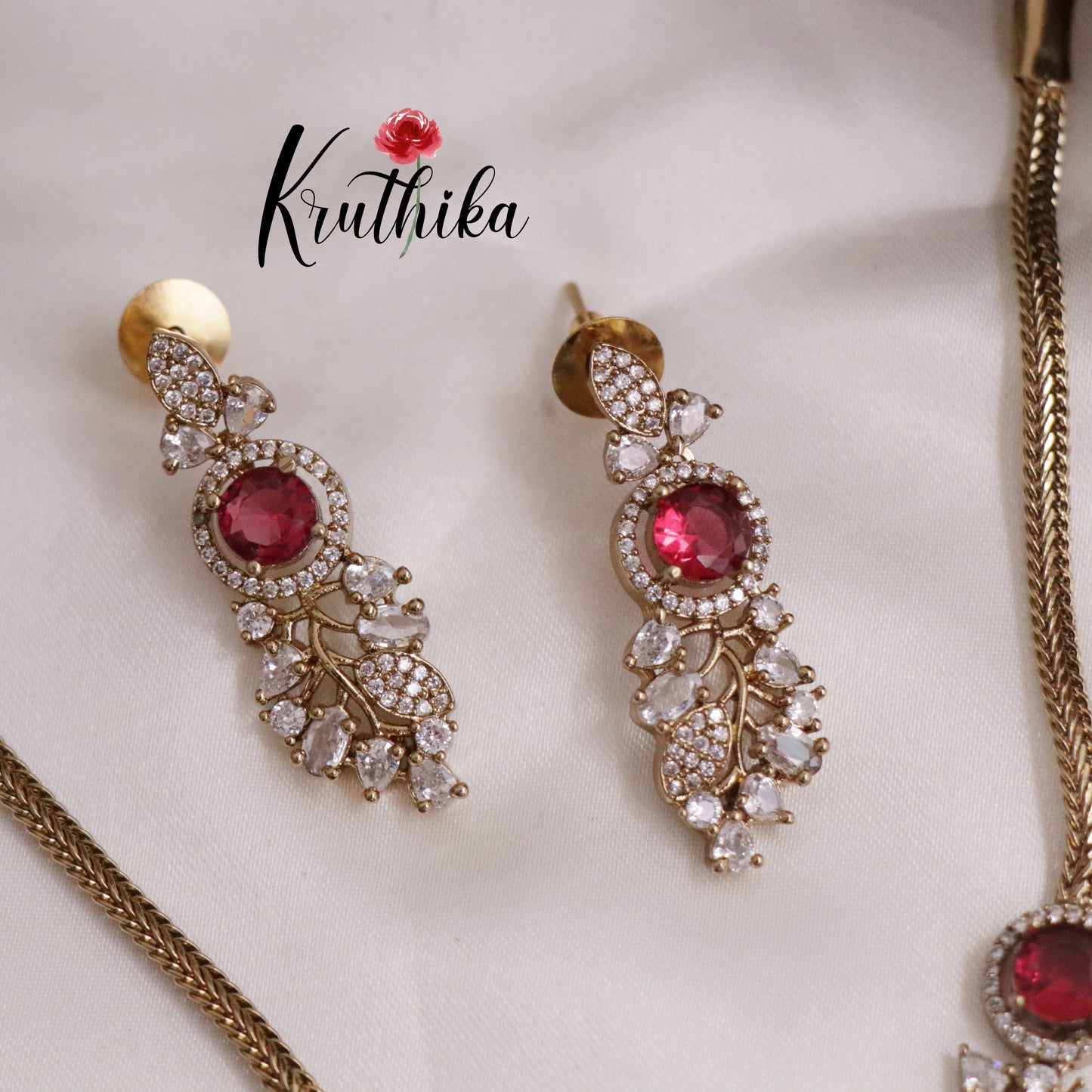 Simple AD Stone Floral  Necklace Set NC2229  (Available in 5 Colours)