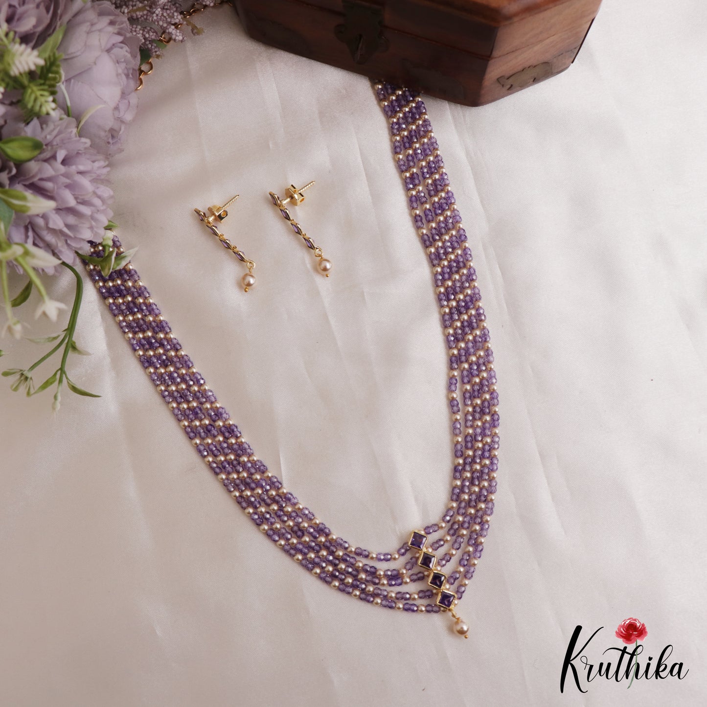 Trendy Square Motifs Multi Layer Pearl Bead Haaram LH2134 (Available In 5 Colors)