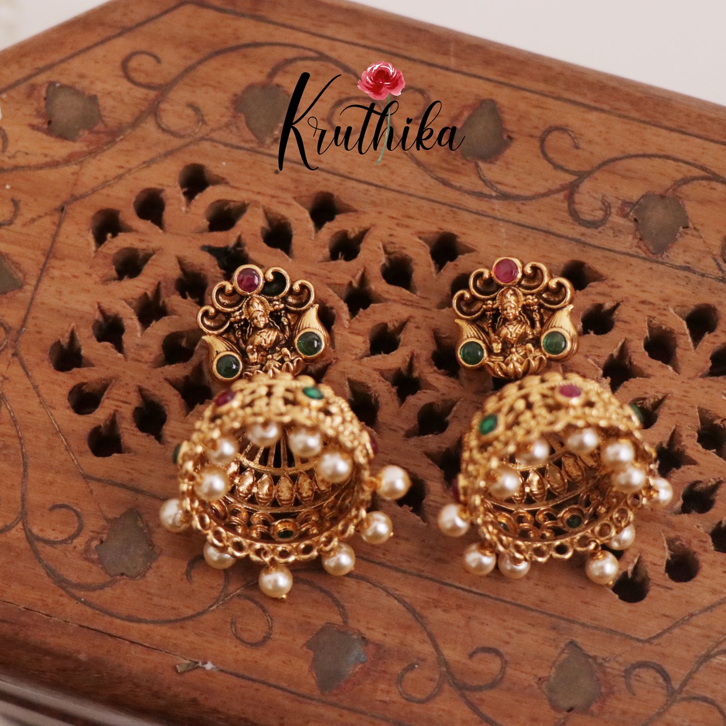 Beautiful Lakshmi Jhumka with Pearl Drops E697 (Available in 2 Colors)