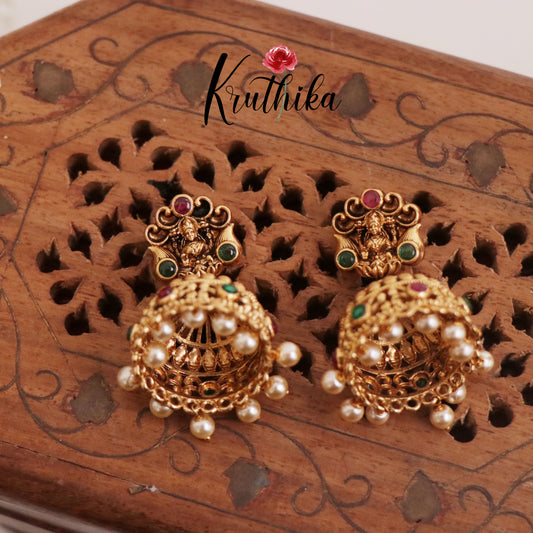 Beautiful Lakshmi Jhumka with Pearl Drops E697 (Available in 2 Colors)