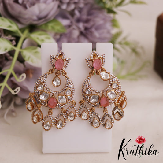 Sparkling Teardrop AD Victorian Chandbali Earrings E1063 (Available In 4 Colors)