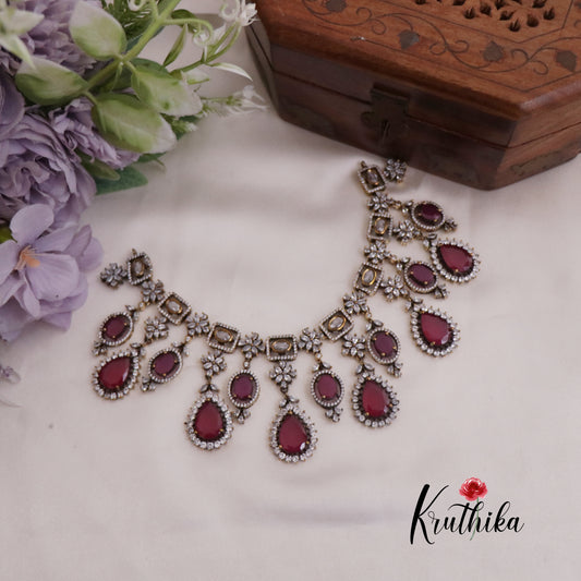 Beautiful AD Victorian Necklace with Pendant Drops NC2337 (Available in 3 Colours)