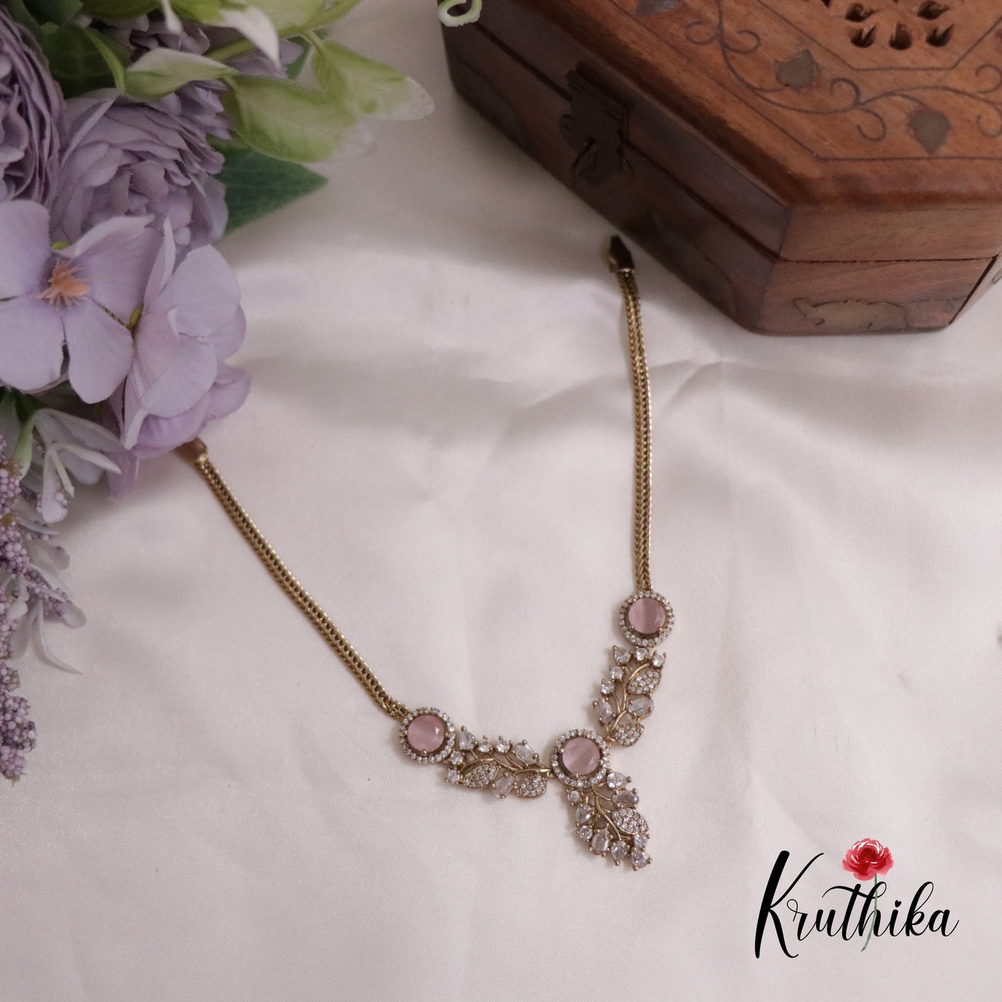 Simple AD Stone Floral  Necklace Set NC2229  (Available in 5 Colours)