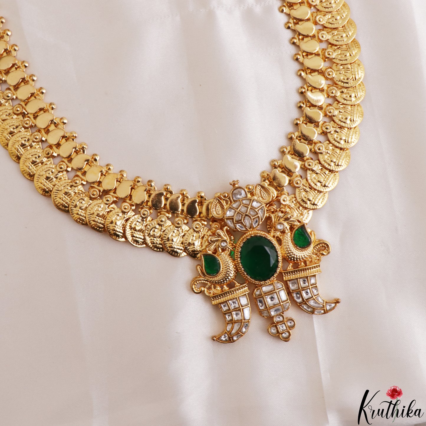 Premium Antique Lakshmi Kasu Jadau Haaram With Peacock Puligoru Pendant LH2188 (Available In 3 Colors)