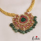 Trendy Teardrop Motifs Hasli Jadau Choker With Green Bead Drops NC2956