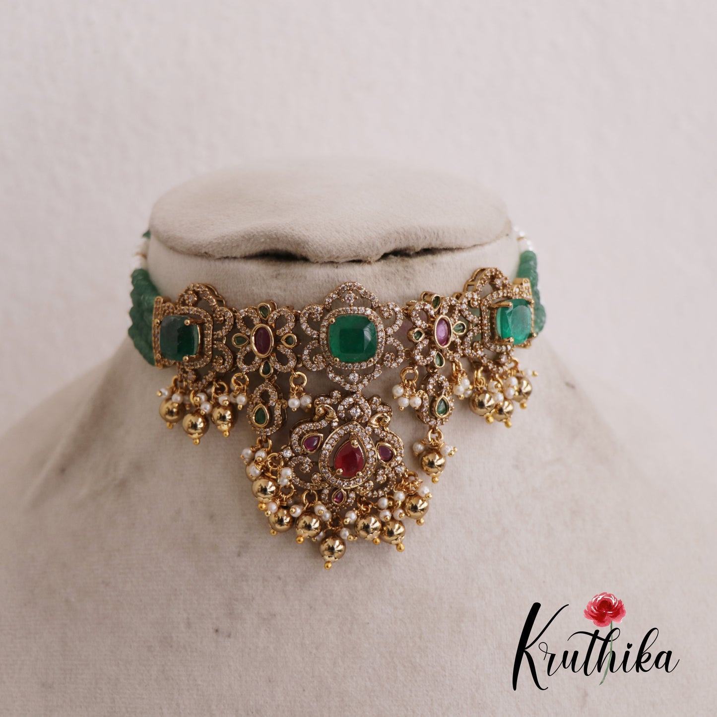 Gorgeous CZ Victorian Choker With Multi Strand Pearl Chain  NC2605 (Available in 2 Colors)