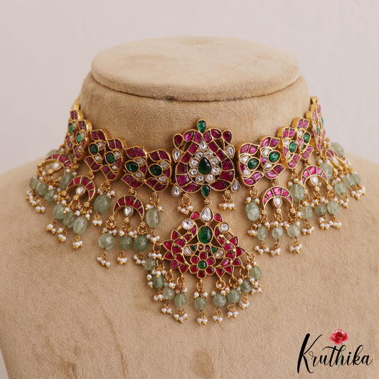 Premium Jadau Choker with Green Bead Drops NC2613