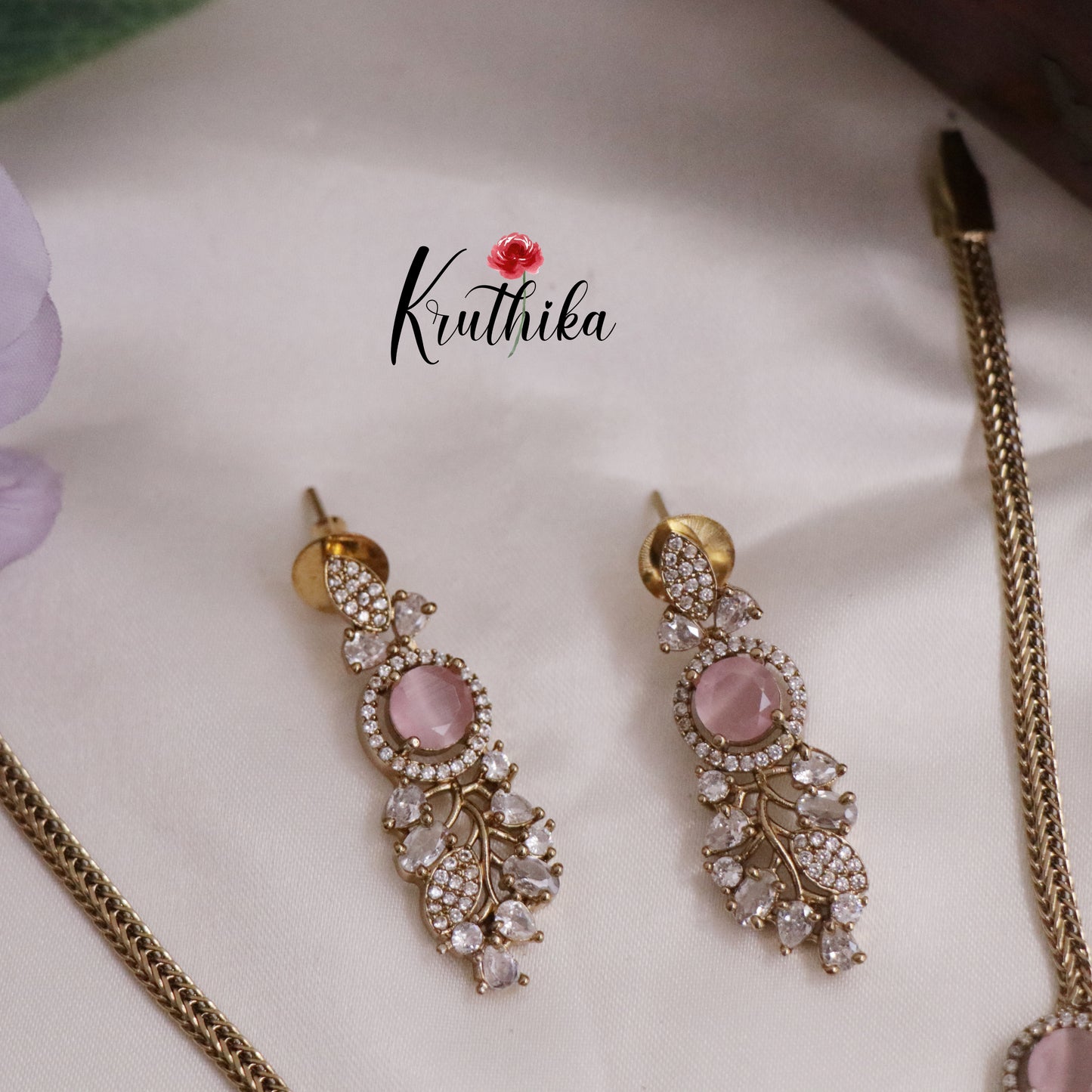 Simple AD Stone Floral  Necklace Set NC2229  (Available in 5 Colours)