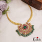 Trendy Teardrop Motifs Hasli Jadau Choker With Green Bead Drops NC2956