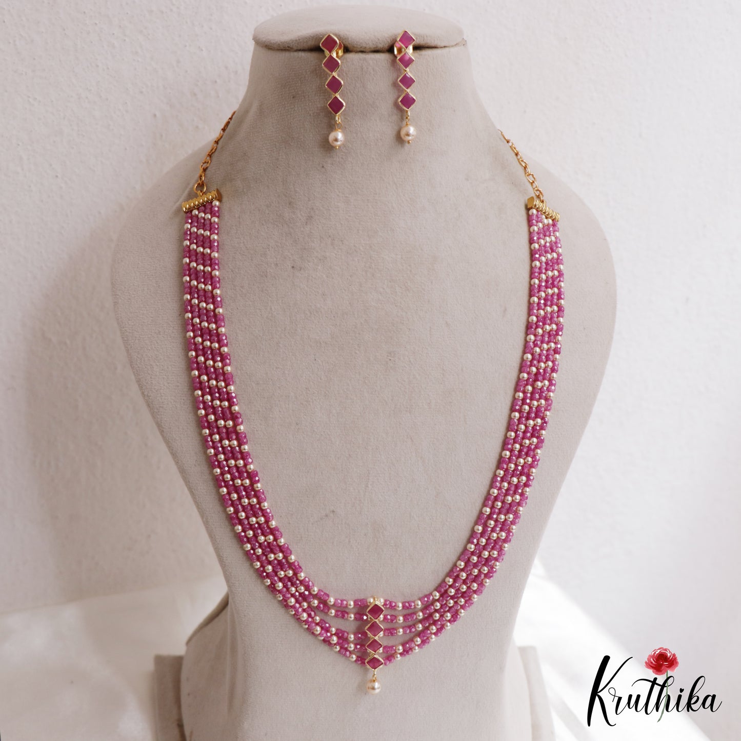 Trendy Square Motifs Multi Layer Pearl Bead Haaram LH2134 (Available In 5 Colors)