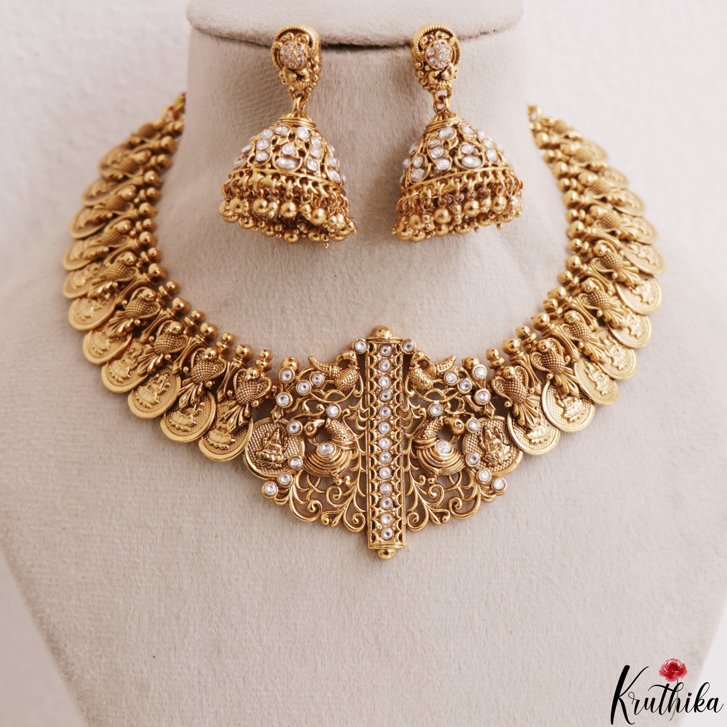 Gorgeous Antique Peacock Motifs Lakshmi Kasu Necklace NC3210