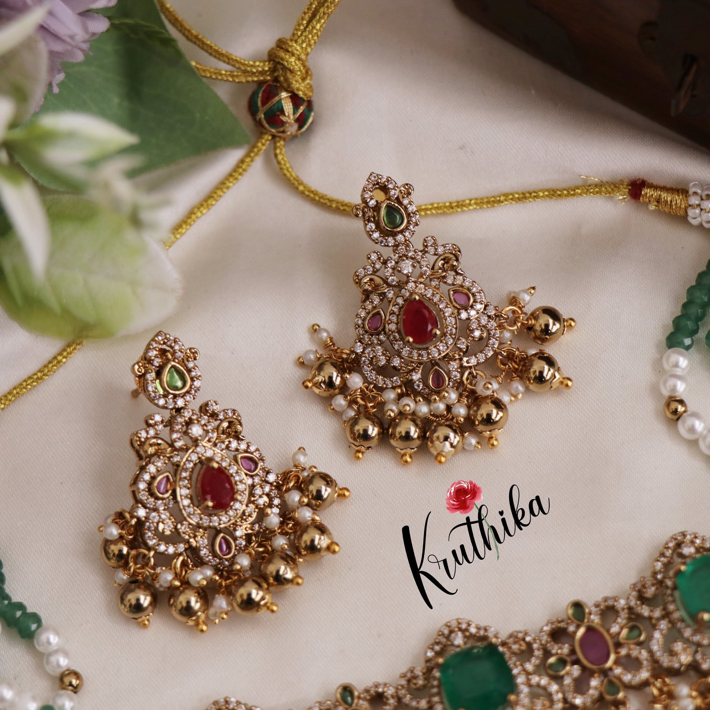 Gorgeous CZ Victorian Choker With Multi Strand Pearl Chain  NC2605 (Available in 2 Colors)